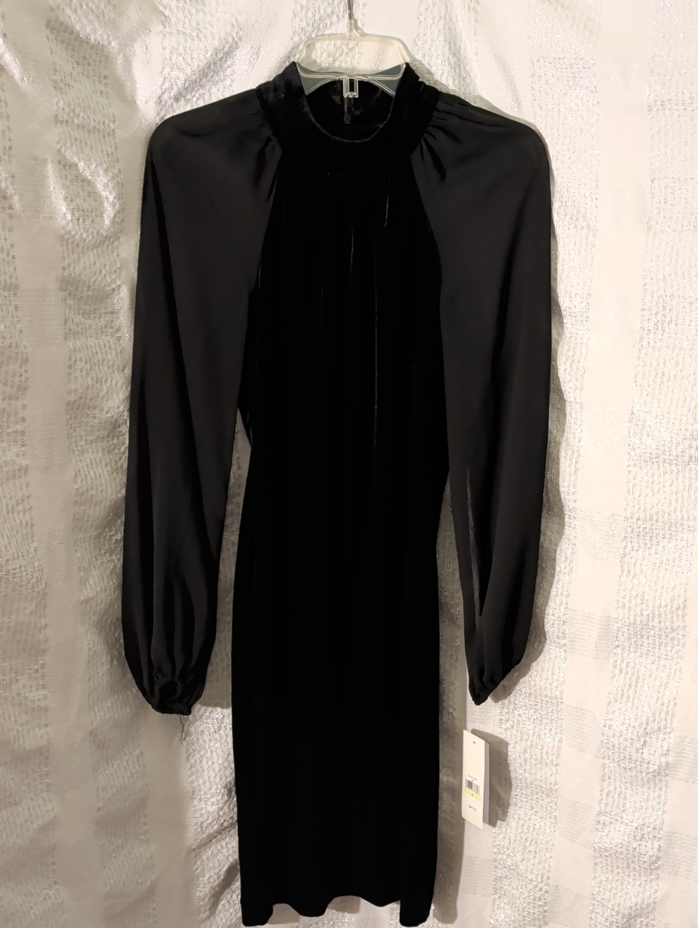 Marc New York Black Velvet & Chiffon Long-Sleeve Midi Dress